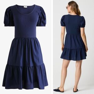 NWT J. Crew Factory Puff-Sleeve Knit Mixy Navy Mini Dress with Pockets, CN233, S
